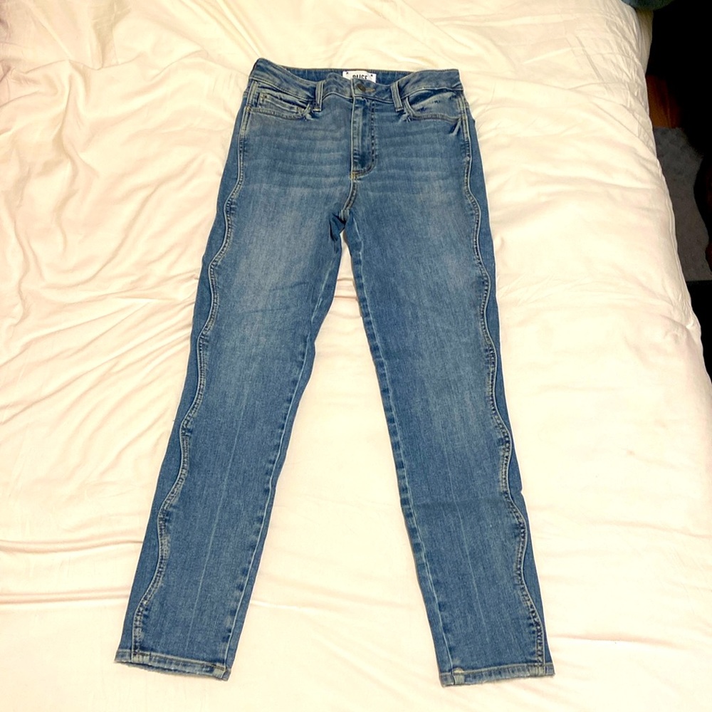 PAIGE Scalloped Seam High Rise Skinny Denim